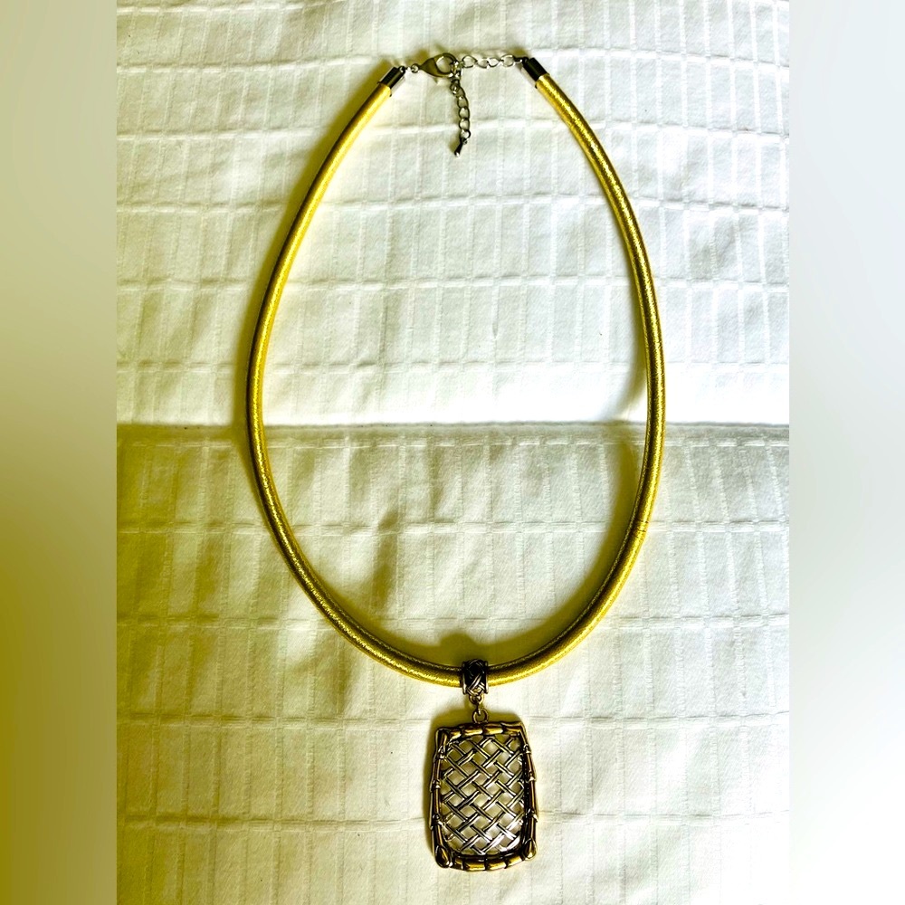Gold and Silver Lattice, gold frame Pendant Necklace, Cable Gold Chain.